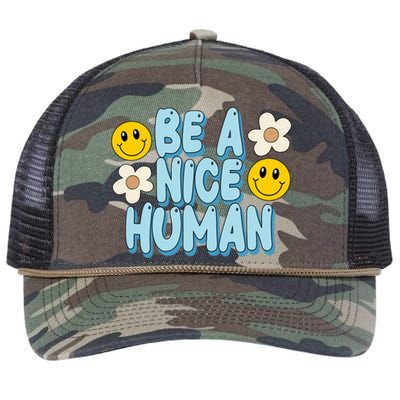 Be A Nice Human Cute Smile Retro Retro Rope Trucker Hat Cap