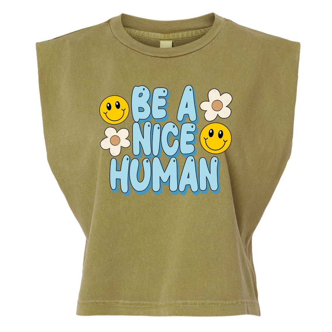 Be A Nice Human Cute Smile Retro Garment-Dyed Women's Muscle Tee