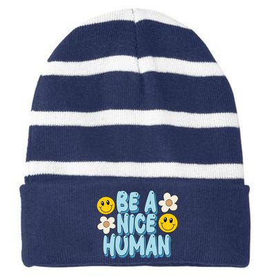 Be A Nice Human Cute Smile Retro Striped Beanie with Solid Band