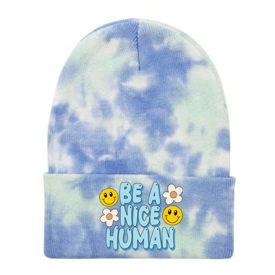 Be A Nice Human Cute Smile Retro Tie Dye 12in Knit Beanie