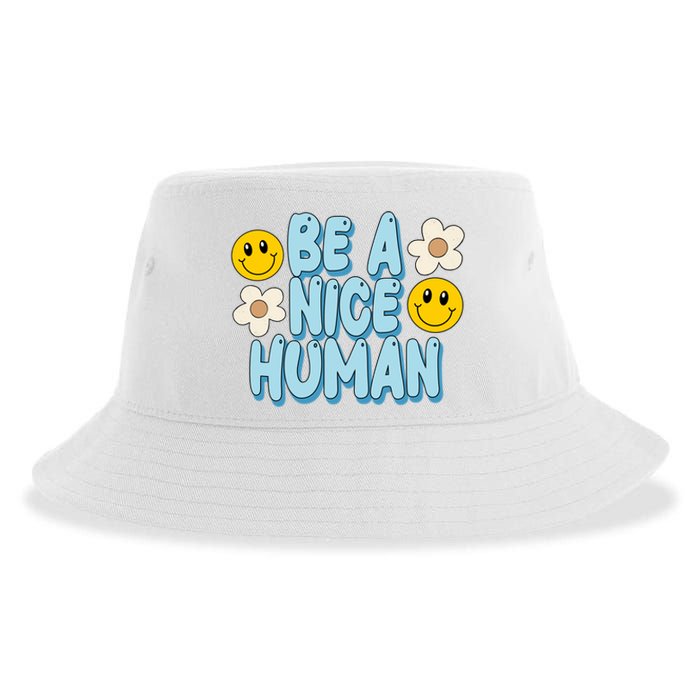 Be A Nice Human Cute Smile Retro Sustainable Bucket Hat