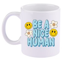 Be A Nice Human Cute Smile Retro 11oz C Handle Ceramic Mug