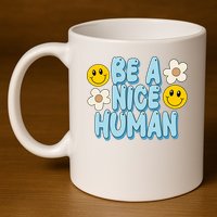 Be A Nice Human Cute Smile Retro 11oz C Handle Ceramic Mug