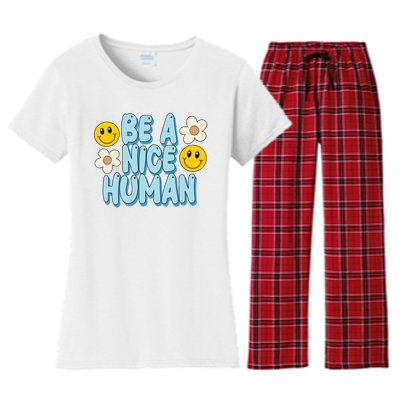 Be A Nice Human Cute Smile Retro Women's Flannel Pajama Set