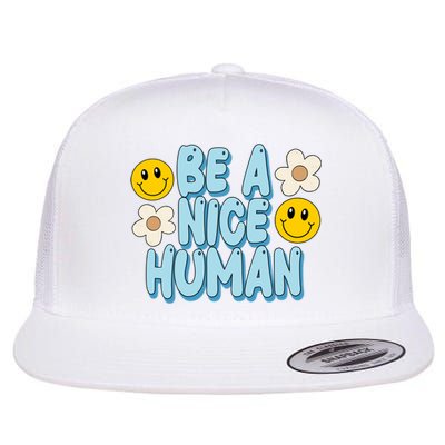 Be A Nice Human Cute Smile Retro Flat Bill Trucker Hat