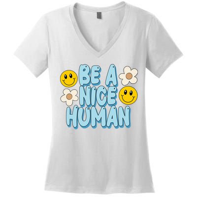Be A Nice Human Cute Smile Retro Women's V-Neck T-Shirt