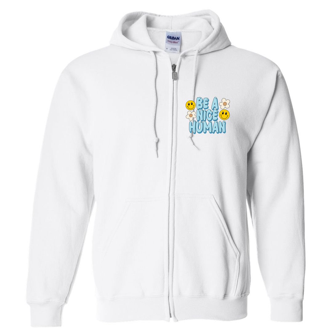 Be A Nice Human Cute Smile Retro Full Zip Hoodie
