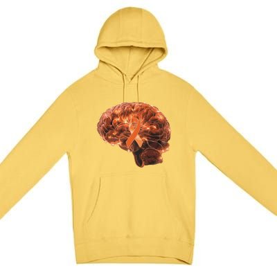 Brain Art Orange Ribbon Multiple Sclerosis Awareness Gift Premium Pullover Hoodie