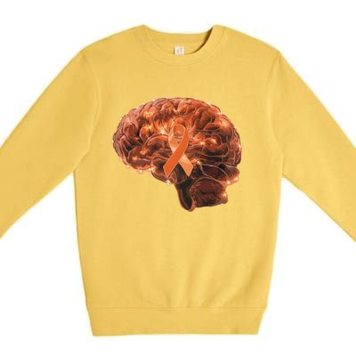 Brain Art Orange Ribbon Multiple Sclerosis Awareness Gift Premium Crewneck Sweatshirt