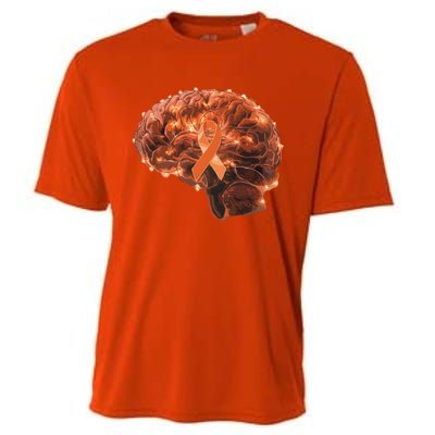 Brain Art Orange Ribbon Multiple Sclerosis Awareness Gift Cooling Performance Crew T-Shirt