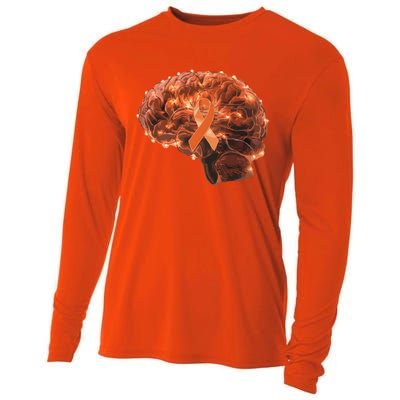 Brain Art Orange Ribbon Multiple Sclerosis Awareness Gift Cooling Performance Long Sleeve Crew