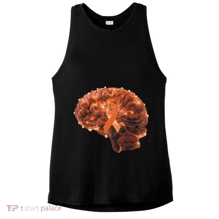 Brain Art Orange Ribbon Multiple Sclerosis Awareness Gift Ladies PosiCharge Tri-Blend Wicking Tank
