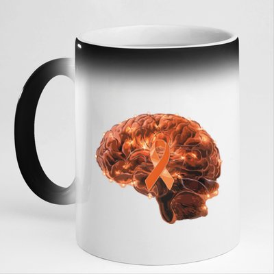 Brain Art Orange Ribbon Multiple Sclerosis Awareness Gift 11oz Black Color Changing Mug