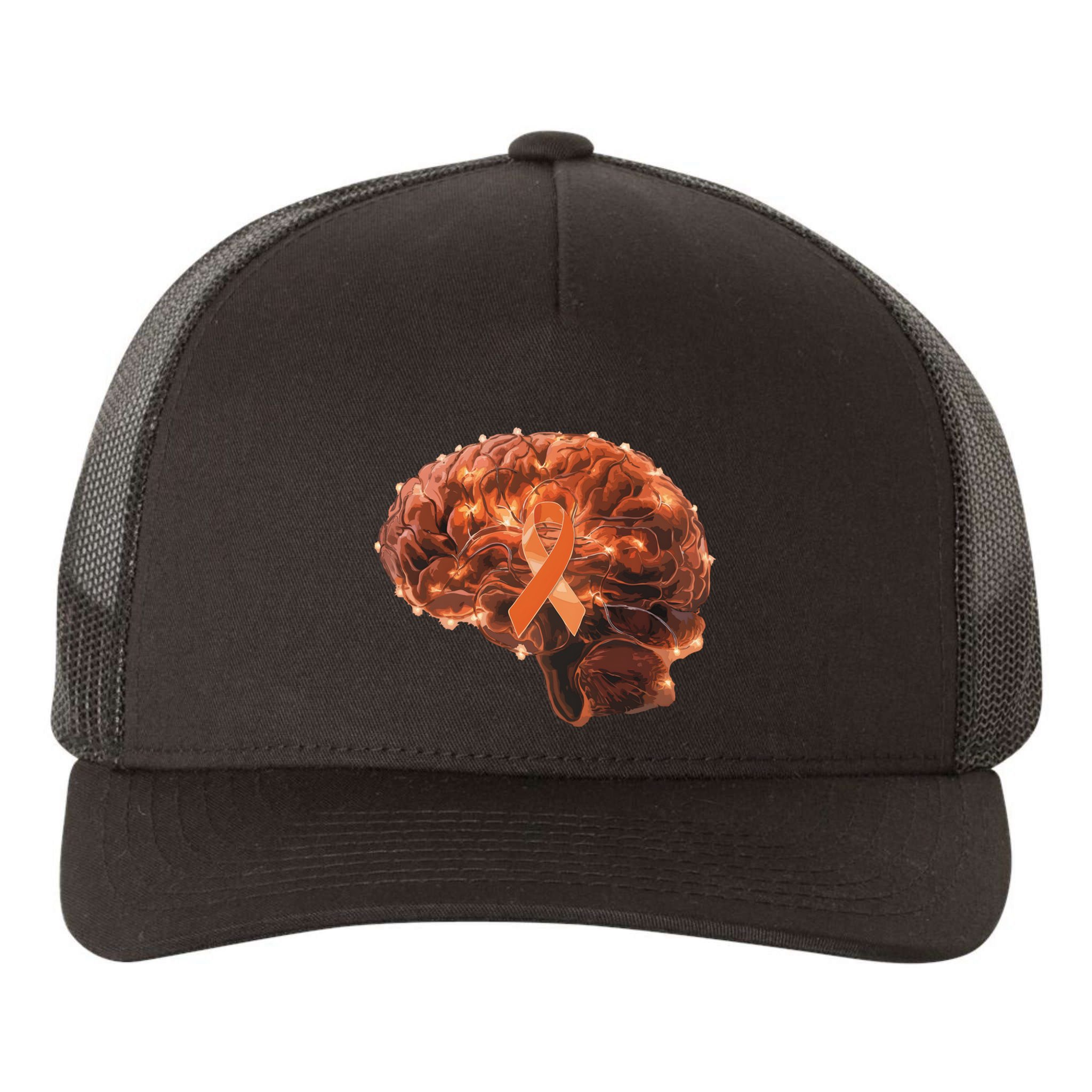Brain Art Orange Ribbon Multiple Sclerosis Awareness Gift Yupoong Adult 5-Panel Trucker Hat