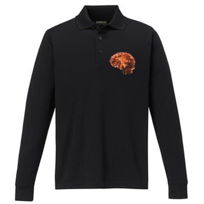 Brain Art Orange Ribbon Multiple Sclerosis Awareness Gift Performance Long Sleeve Polo