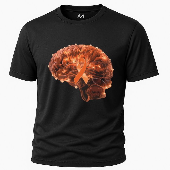 Brain Art Orange Ribbon Multiple Sclerosis Awareness Gift Cooling Performance Crew T-Shirt