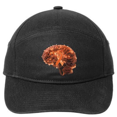 Brain Art Orange Ribbon Multiple Sclerosis Awareness Gift 7-Panel Snapback Hat