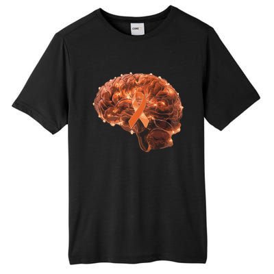 Brain Art Orange Ribbon Multiple Sclerosis Awareness Gift Tall Fusion ChromaSoft Performance T-Shirt