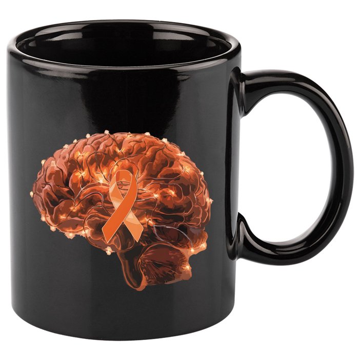 Brain Art Orange Ribbon Multiple Sclerosis Awareness Gift 11oz C Handle Ceramic Mug