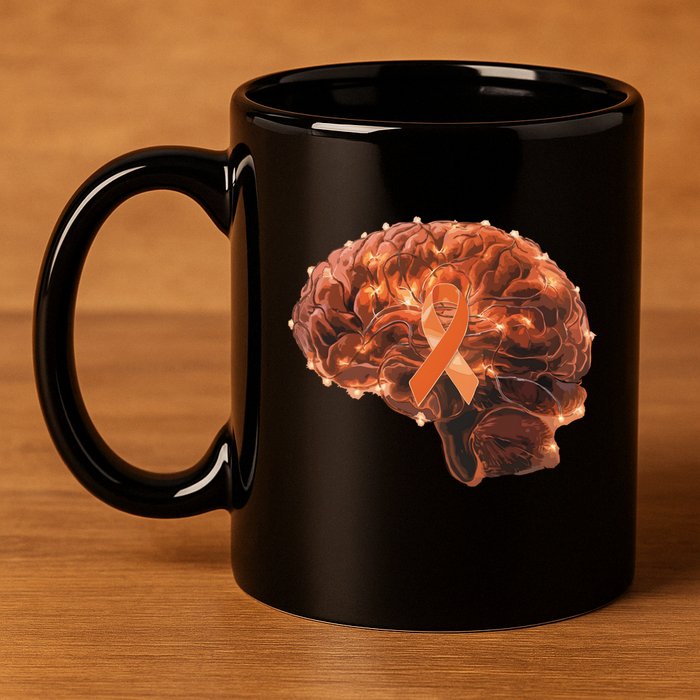 Brain Art Orange Ribbon Multiple Sclerosis Awareness Gift 11oz C Handle Ceramic Mug
