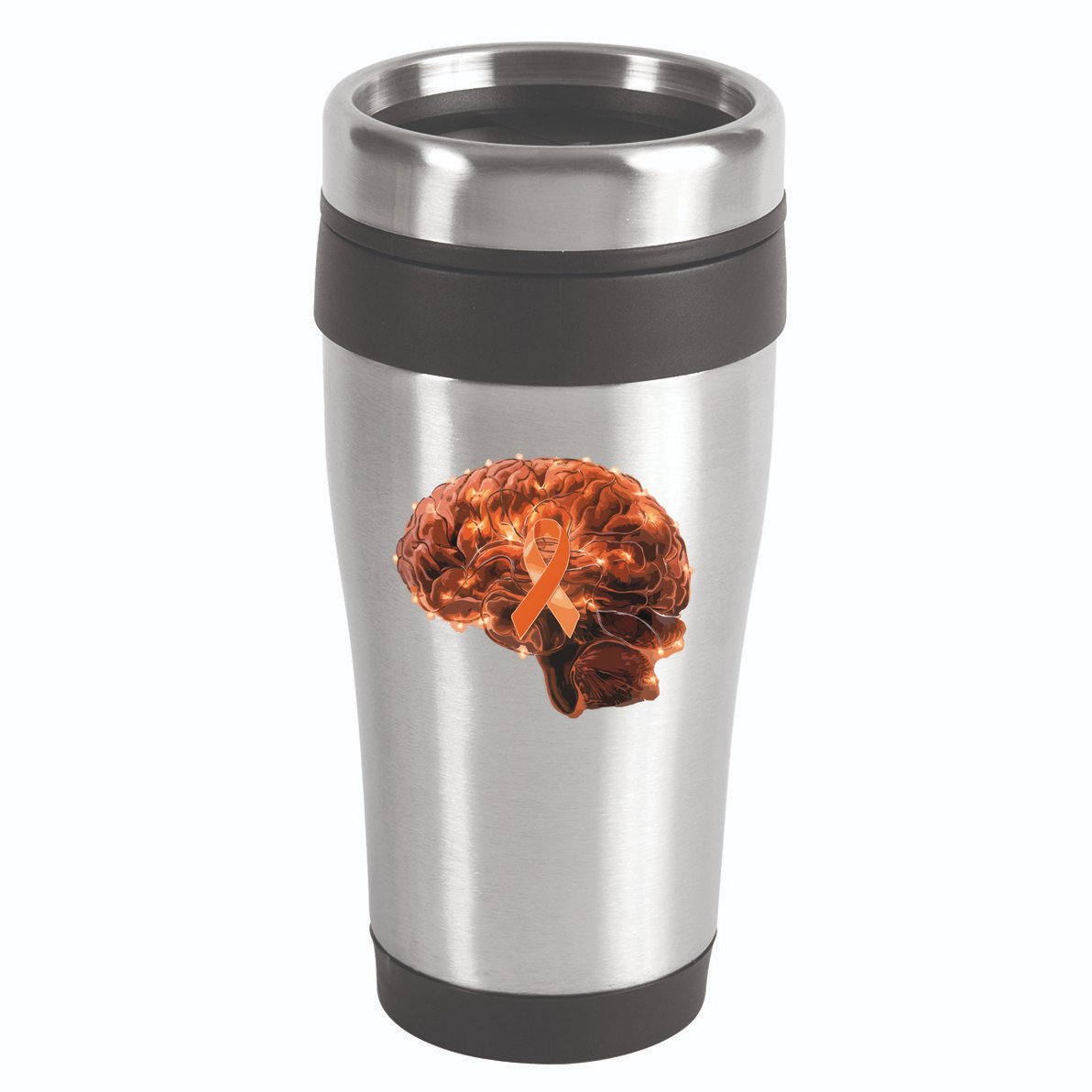 Brain Art Orange Ribbon Multiple Sclerosis Awareness Gift 16oz Travel Tumbler