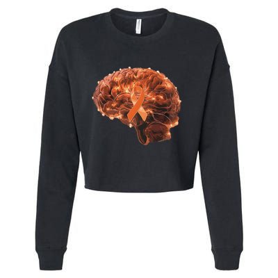 Brain Art Orange Ribbon Multiple Sclerosis Awareness Gift Cropped Pullover Crew