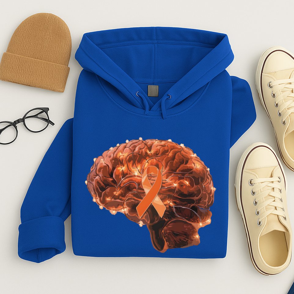 Brain Art Orange Ribbon Multiple Sclerosis Awareness Gift Hoodie