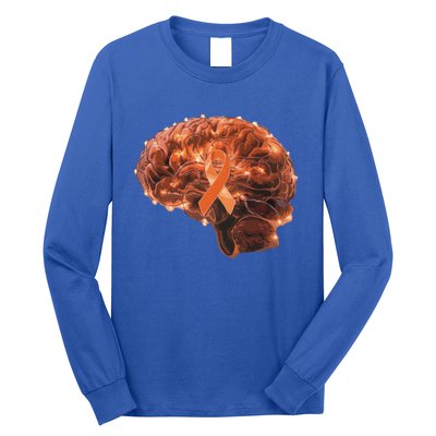 Brain Art Orange Ribbon Multiple Sclerosis Awareness Gift Long Sleeve Shirt