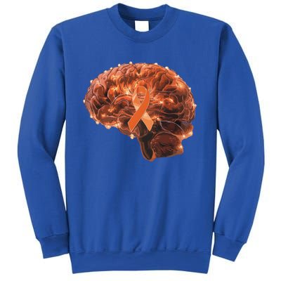 Brain Art Orange Ribbon Multiple Sclerosis Awareness Gift Sweatshirt