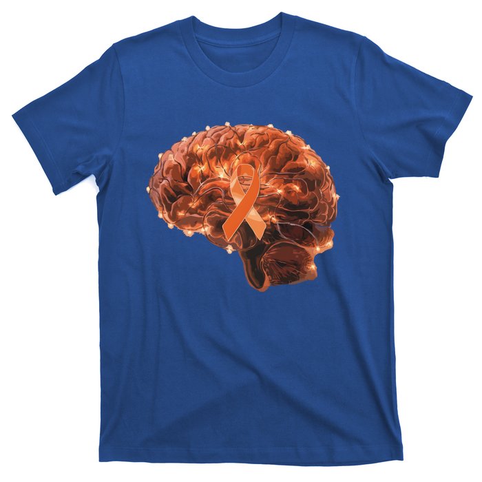 Brain Art Orange Ribbon Multiple Sclerosis Awareness Gift T-Shirt