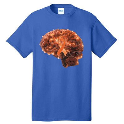 Brain Art Orange Ribbon Multiple Sclerosis Awareness Gift Tall T-Shirt