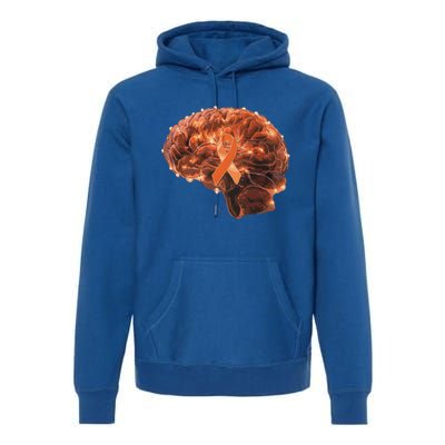 Brain Art Orange Ribbon Multiple Sclerosis Awareness Gift Premium Hoodie