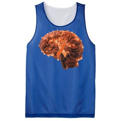 Brain Art Orange Ribbon Multiple Sclerosis Awareness Gift Mesh Reversible Basketball Jersey Tank