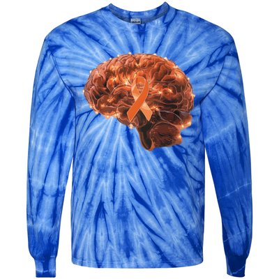 Brain Art Orange Ribbon Multiple Sclerosis Awareness Gift Tie-Dye Long Sleeve Shirt