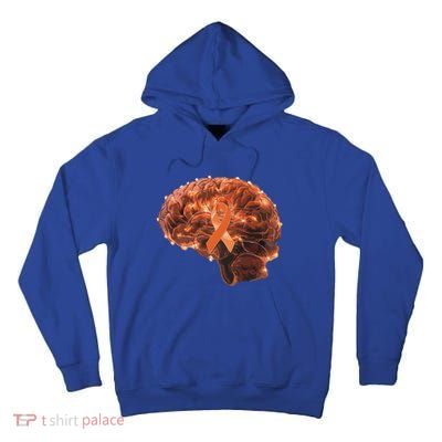 Brain Art Orange Ribbon Multiple Sclerosis Awareness Gift Tall Hoodie