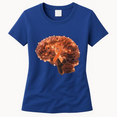 Brain Art Orange Ribbon Multiple Sclerosis Awareness Gift Womens T-Shirt