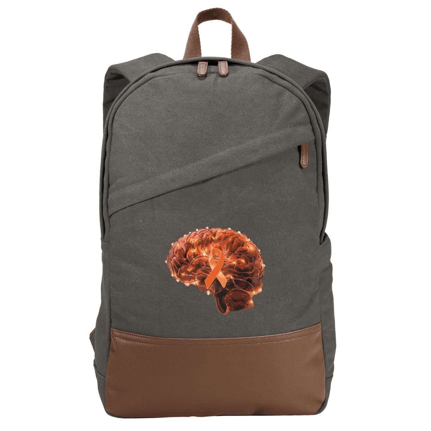 Brain Art Orange Ribbon Multiple Sclerosis Awareness Gift Cotton Canvas Backpack
