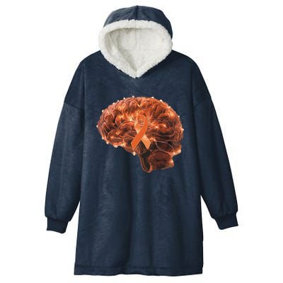 Brain Art Orange Ribbon Multiple Sclerosis Awareness Gift Hooded Wearable Blanket