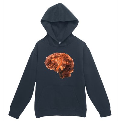 Brain Art Orange Ribbon Multiple Sclerosis Awareness Gift Urban Pullover Hoodie