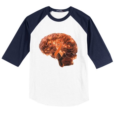 Brain Art Orange Ribbon Multiple Sclerosis Awareness Gift Baseball Sleeve Shirt