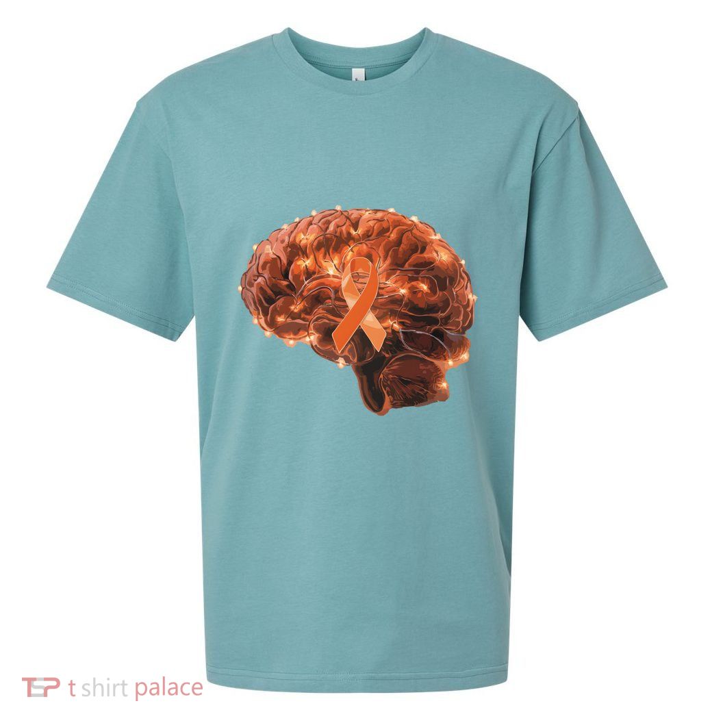 Brain Art Orange Ribbon Multiple Sclerosis Awareness Gift Sueded Cloud Jersey T-Shirt