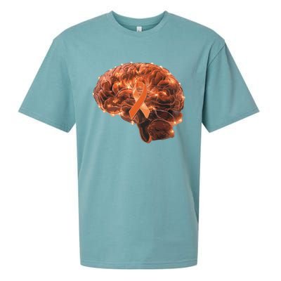 Brain Art Orange Ribbon Multiple Sclerosis Awareness Gift Sueded Cloud Jersey T-Shirt