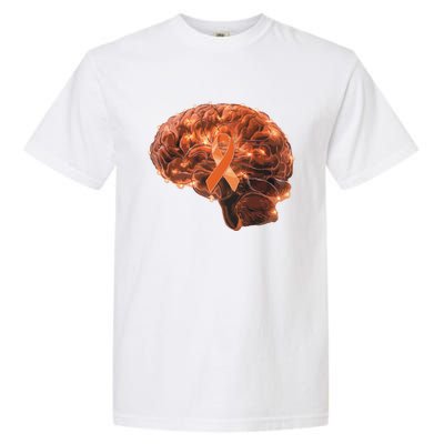 Brain Art Orange Ribbon Multiple Sclerosis Awareness Gift Garment-Dyed Heavyweight T-Shirt