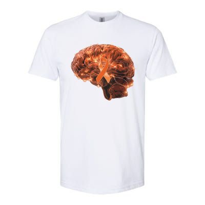 Brain Art Orange Ribbon Multiple Sclerosis Awareness Gift Softstyle CVC T-Shirt