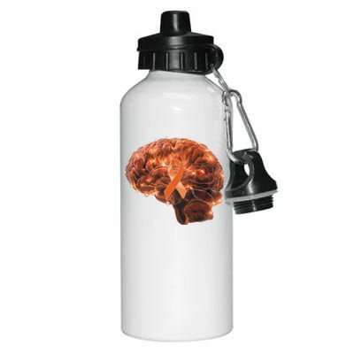 Brain Art Orange Ribbon Multiple Sclerosis Awareness Gift Aluminum Water Bottle 