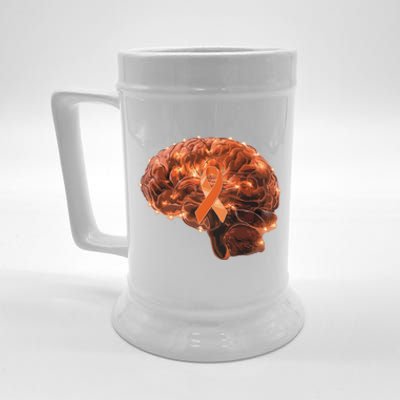 Brain Art Orange Ribbon Multiple Sclerosis Awareness Gift Beer Stein