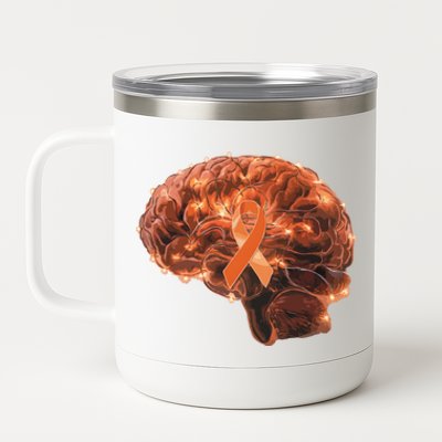 Brain Art Orange Ribbon Multiple Sclerosis Awareness Gift 12 oz Stainless Steel Tumbler Cup