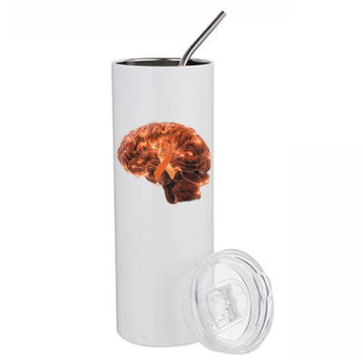 Brain Art Orange Ribbon Multiple Sclerosis Awareness Gift Stainless Steel Tumbler