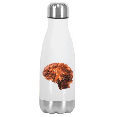 Brain Art Orange Ribbon Multiple Sclerosis Awareness Gift Stainless Steel Insulated Water Bottle