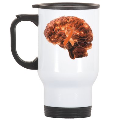 Brain Art Orange Ribbon Multiple Sclerosis Awareness Gift Stainless Steel Travel Mug